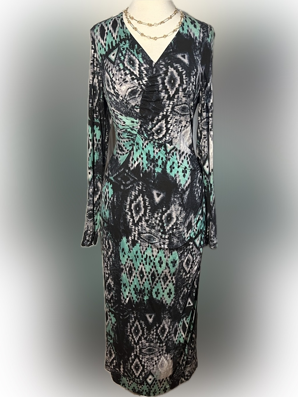 Lafayette 148 bodycon abstract & Ikat midi dress